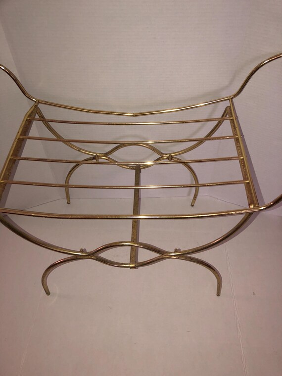 Vintage Bench Stool 14.5 seat 19 ht side handles  Metal Vanity Bench MCM Vintage Furniture