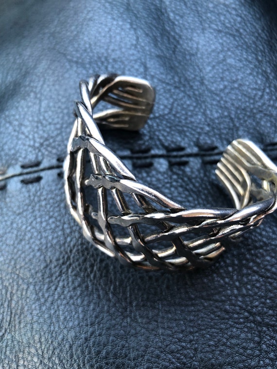 Twisted Silver Metal Vintage Cuff Bracelet - image 1