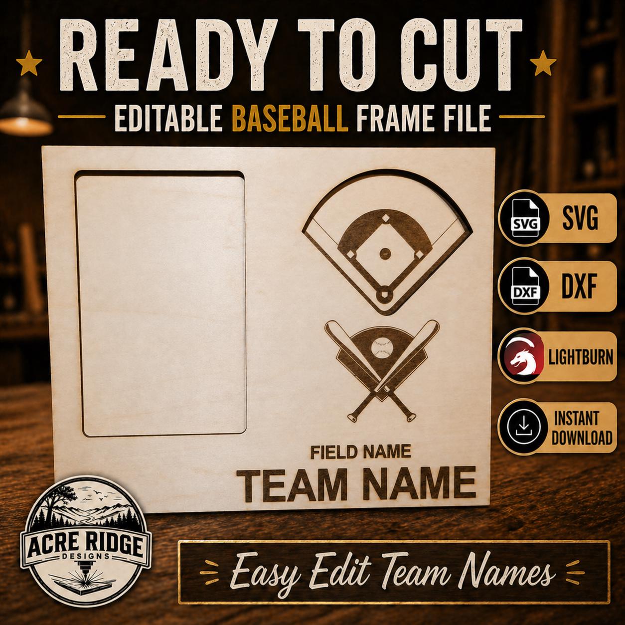 Baseball Photo Frame Laser Cut File SVG DXF Lightburn | 4x6 Sports ...