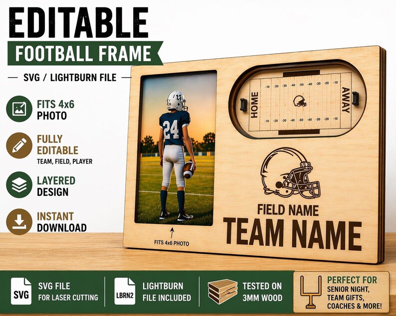 Football For Frame Insert Editable Football Frame SVG | Layered Sports Photo Cut File (digital ...