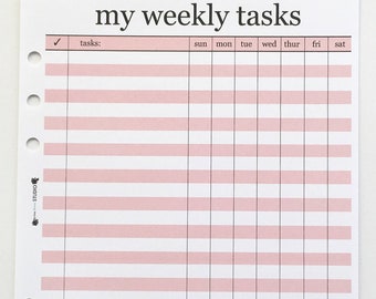 Printed Weekly Tasks Inserts A5 size