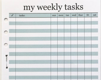 Printed Weekly Tasks Inserts A5 size