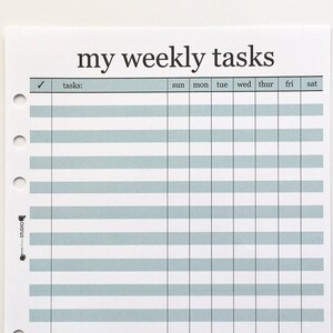 Printed Weekly Tasks Inserts A5 size