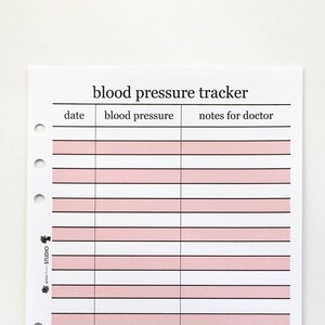 Printed Blood Pressure Tracker Insert / Planner or Diary Insert / Planner Refills / Blood Pressure Diary / A5 Size Planner Insert image 1