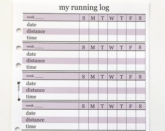 Printed Running Tracker Inserts A5 size