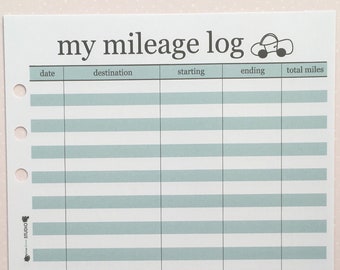 Printed Mileage Log Tracker Inserts A5 size