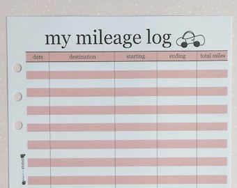 Printed Mileage Log Tracker Inserts A5 size