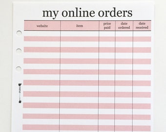 Printed Online Purchase Tracker Planner Inserts / A5 Size Planner Inserts / Online Shopping Tracker Inserts