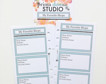 Printed Favorite Shops Inserts Personal size