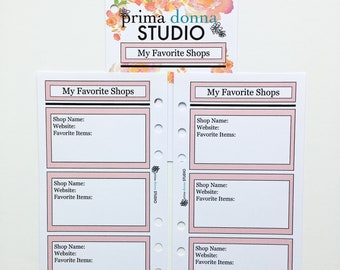 Printed Favorite Shops Inserts Personal size