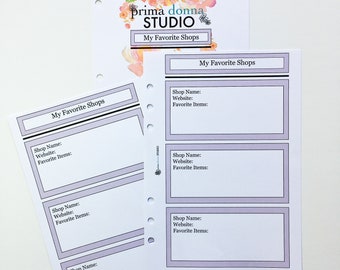 Printed Favorite Shops Inserts A5 size