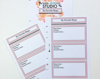 Printed Favorite Shops Inserts A5 size