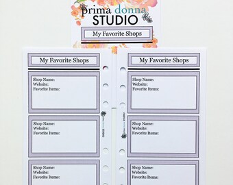 Printed Favorite Shops Inserts Personal size