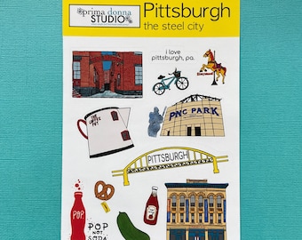 Pittsburgh Stickers /  Kiss Cut Sticker Sheet / Scrapbooking Stickers / Planner Embellishments /  Stickers