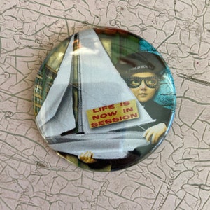 2.25 inch Boy with Sailboat Pocket Mirror, Compact Mirror, Hand Mirror, Recycled Book Art