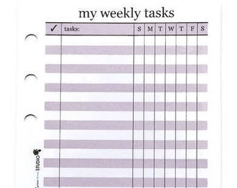 Printed Weekly Tasks Inserts personal size