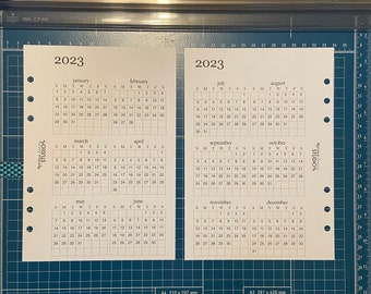 Printed 2023 Year At A Glance Overview / Year At A Glance Calendar / A5 Size Yearly Glance Insert / Yearly Overview / Tracker / A5