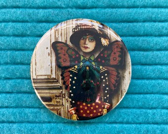 2.25 inch Pocket Mirror, Compact Mirror, Hand Mirror,  Illustration from Recycled Magazine