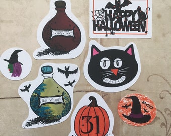 Halloween Sticker Set of 7, Die Cut Sticker, Halloween