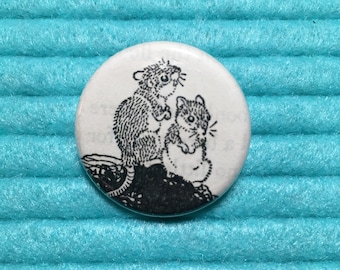 Mice Illustration Button Pin: Recycled Book Page Art (1.25 inch)