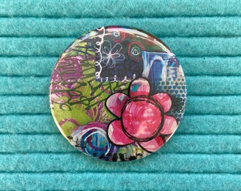 2.25 inch Pocket Mirror, Compact Mirror, Hand Mirror,  Illustration from Recycled Magazine