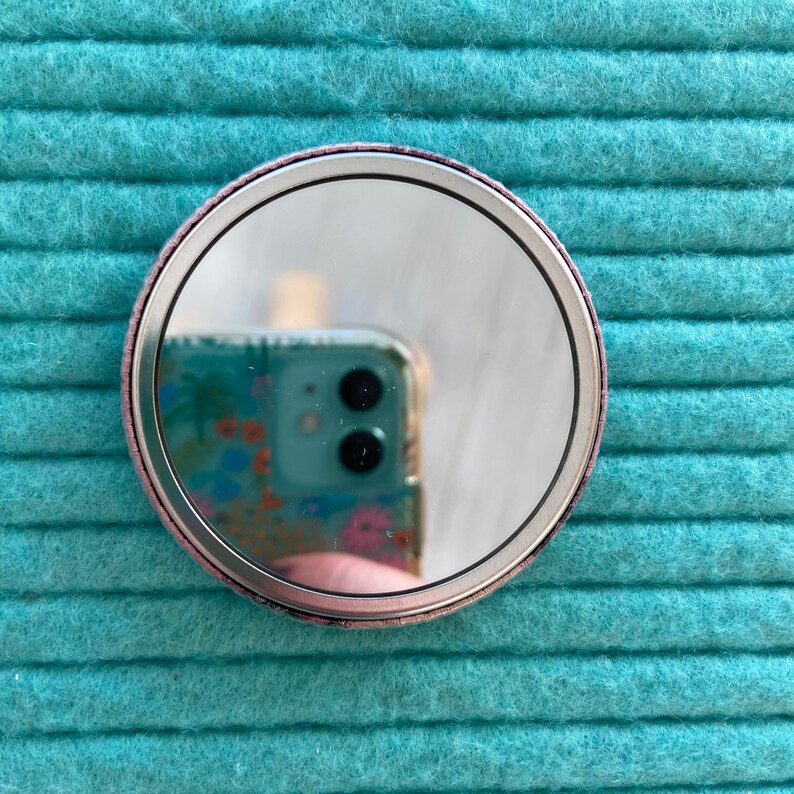 2.25 inch Pocket Mirror, Compact Mirror, Hand Mirror, Illustration from Recycled Magazine image 3