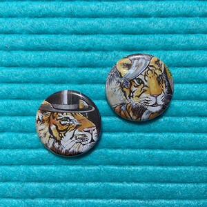Tiger Illustration Button Pins: Recycled Book Art (Set of 2)