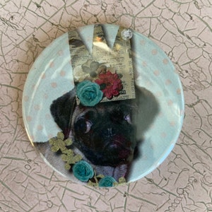 2.25 inch Pocket Mirror, Compact Mirror, Hand Mirror, Dog Illustration from Recycled Book