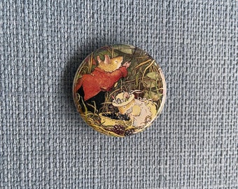 Mice Button Pin / 1.25 inch Button Pin / Recycled Book Illustration Button Pin / Mice Couple picking berries pin