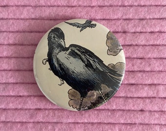 2.25 inch Crow Bird Magnet / Black White Crow Illustration Magnet / Recycled Book Illustration Magnet