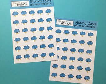 2-Pack Thunder Storm Clouds Weather Stickers for Journal and Planners  / Weather Kiss Cut Sticker Sheets
