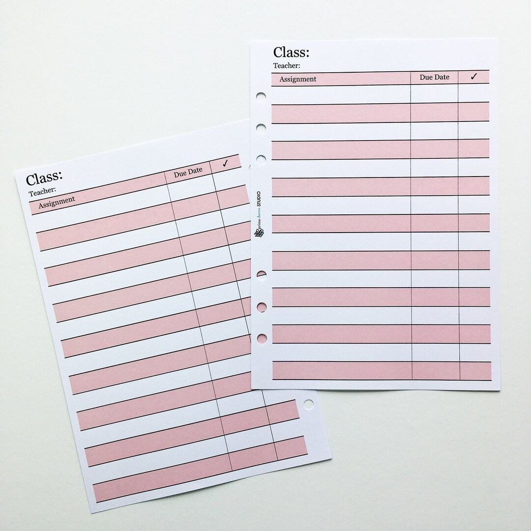 Printed Class Assignment Inserts A5 Size - Etsy