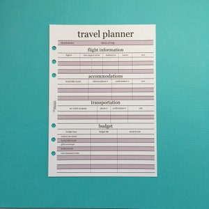 Printed Travel Plans Tracker A5 size image 3