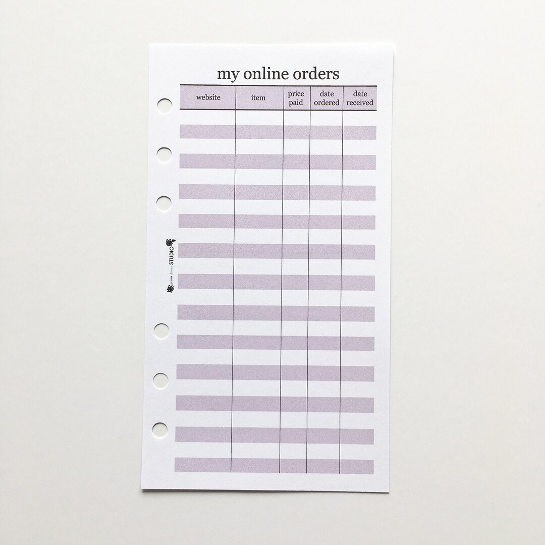 Purple Online Order Tracker Inserts: Personal Planner (printed) - Etsy