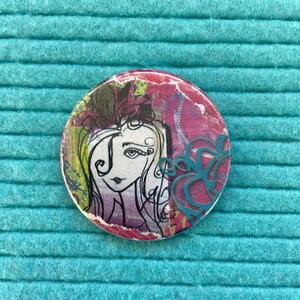 2.25 inch Pocket Mirror, Compact Mirror, Hand Mirror,  Illustration from Recycled Magazine