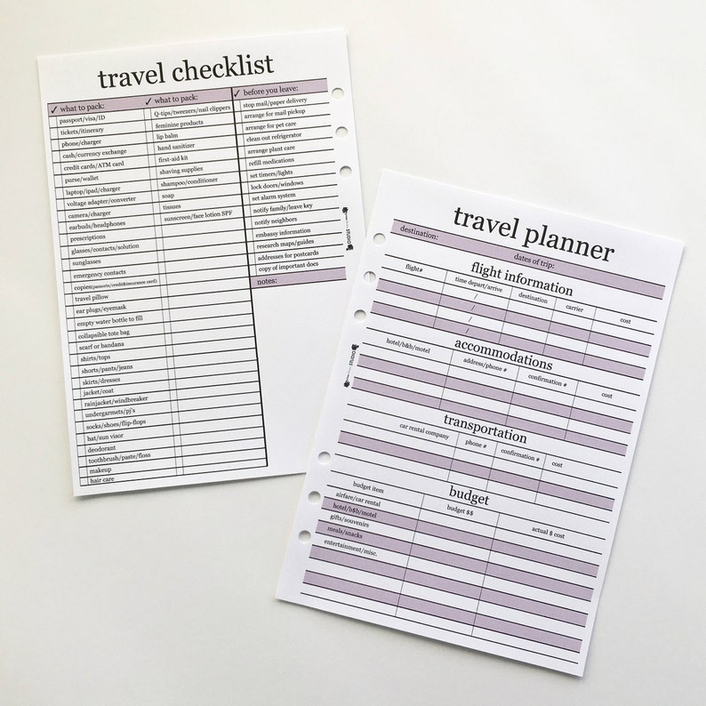 Printed Travel Plans Tracker A5 size image 6