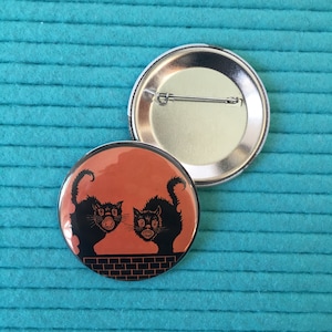 2.25 inch Button Pin, Halloween Black Cats