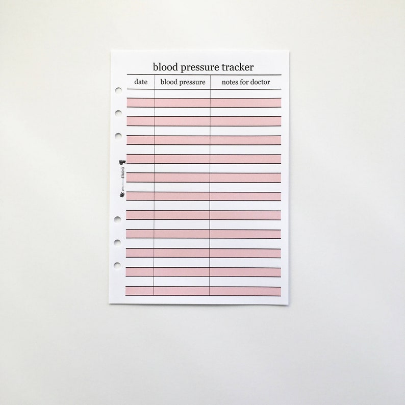 Printed Blood Pressure Tracker Insert / Planner or Diary Insert / Planner Refills / Blood Pressure Diary / A5 Size Planner Insert image 1
