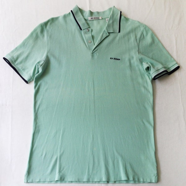 Ben Sherman, mint colour polo shirt, pure cotton, contrast trim on collar, mens medium