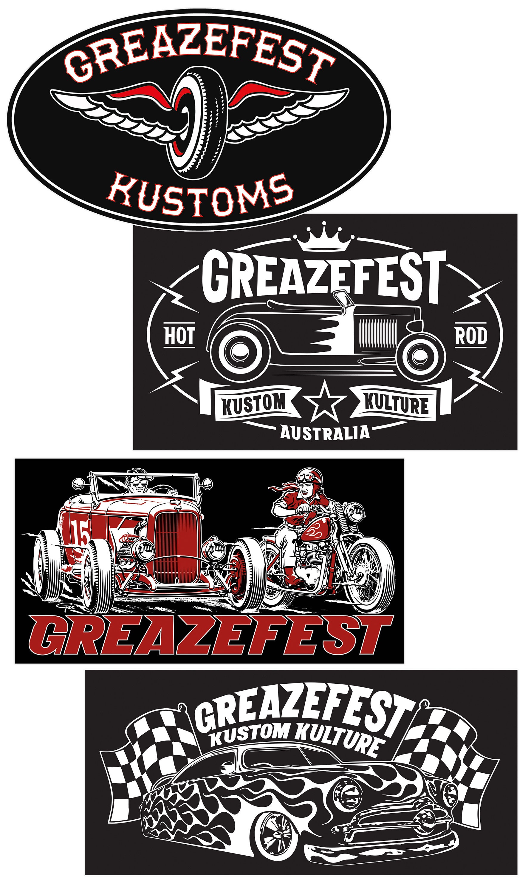 GreazeFest Kustoms Winged Wheel single sticker