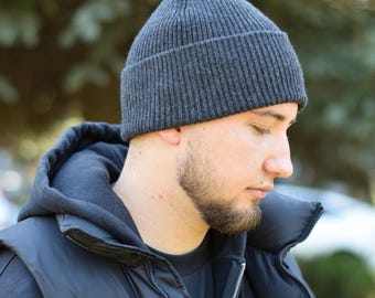 Gorro de lana merino para hombre: gorro de punto acanalado