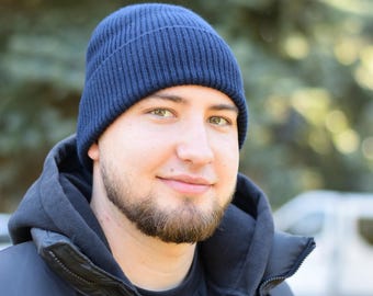 Gorro de lana merino para hombre: gorro de punto acanalado