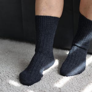 Dark Gray Knit Socks Mens gift: Home Winter slippers Adult sizes