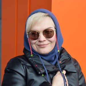 Denim Knitted Hood with Strings, Warm merino wool hood helmet, Winter cowl hood, Neck Warmer