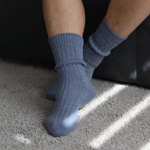 Light Gray Blue Knit Socks Mens gift: Home Winter slippers Adult sizes