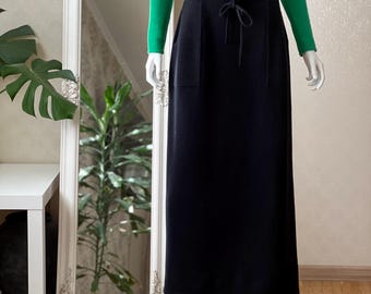 Merino Wool Knit Maxi Skirt: Black Pencil Skirt with Pockets