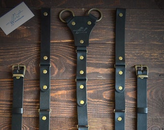High quality Black leather Suspenders for Men, Wedding, Groomsmen, Rustic and gift Suspenders