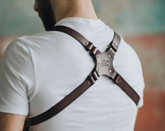 Vintage Handmade Leather Suspenders Men - Adjustable - Black, Brown, Conyac.