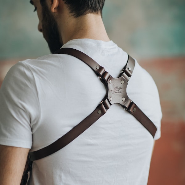 Vintage Handmade Leather Suspenders Men - Adjustable - Black, Brown, Conyac.