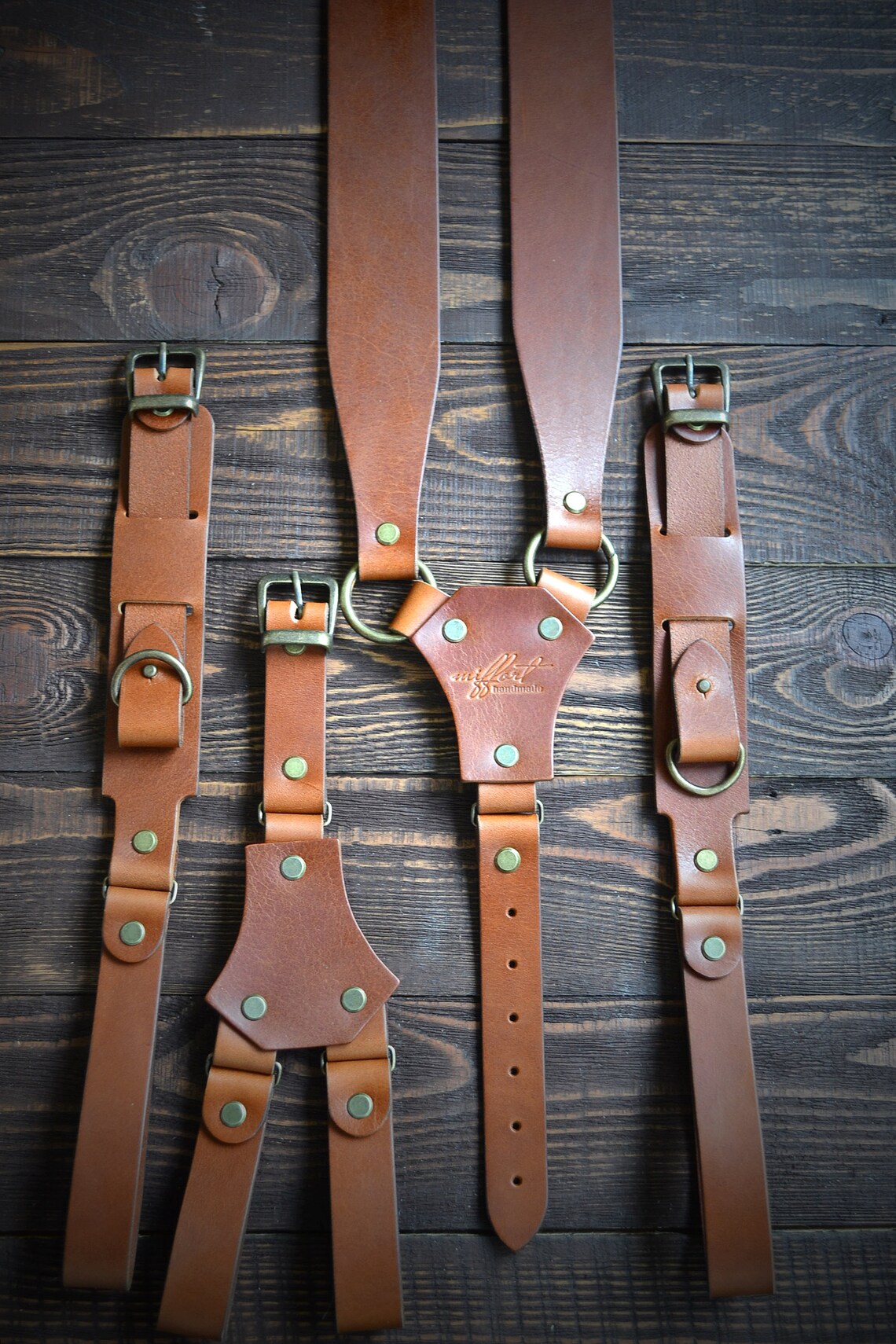 Сognac leather sword belt Handmade leather Suspenders Etsy